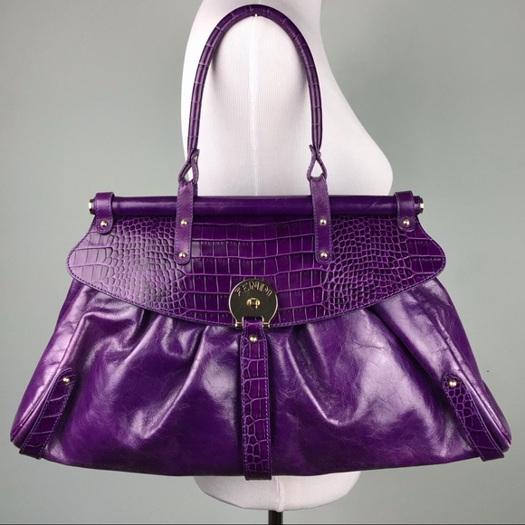 Fendi Handbags - FENDI Purple Leather Embossed Shoulder Bag Purse